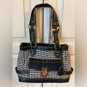 EUC Chaps Abbey Houndstooth black shopper bag.